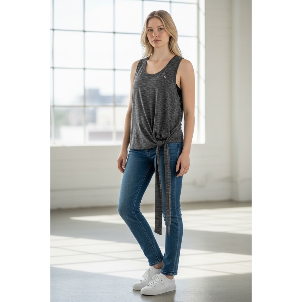 Zyia Active Heathered Gray Asymmetrical Hem Sleeveless Vest Top Women Athleisure